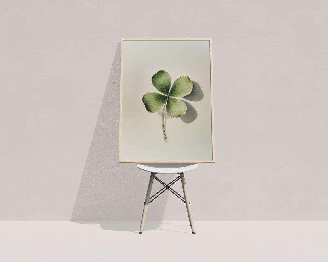 Four Leaf Clover Minimalist Watercolor Botanical Green Leaf Wall Art - Image 3