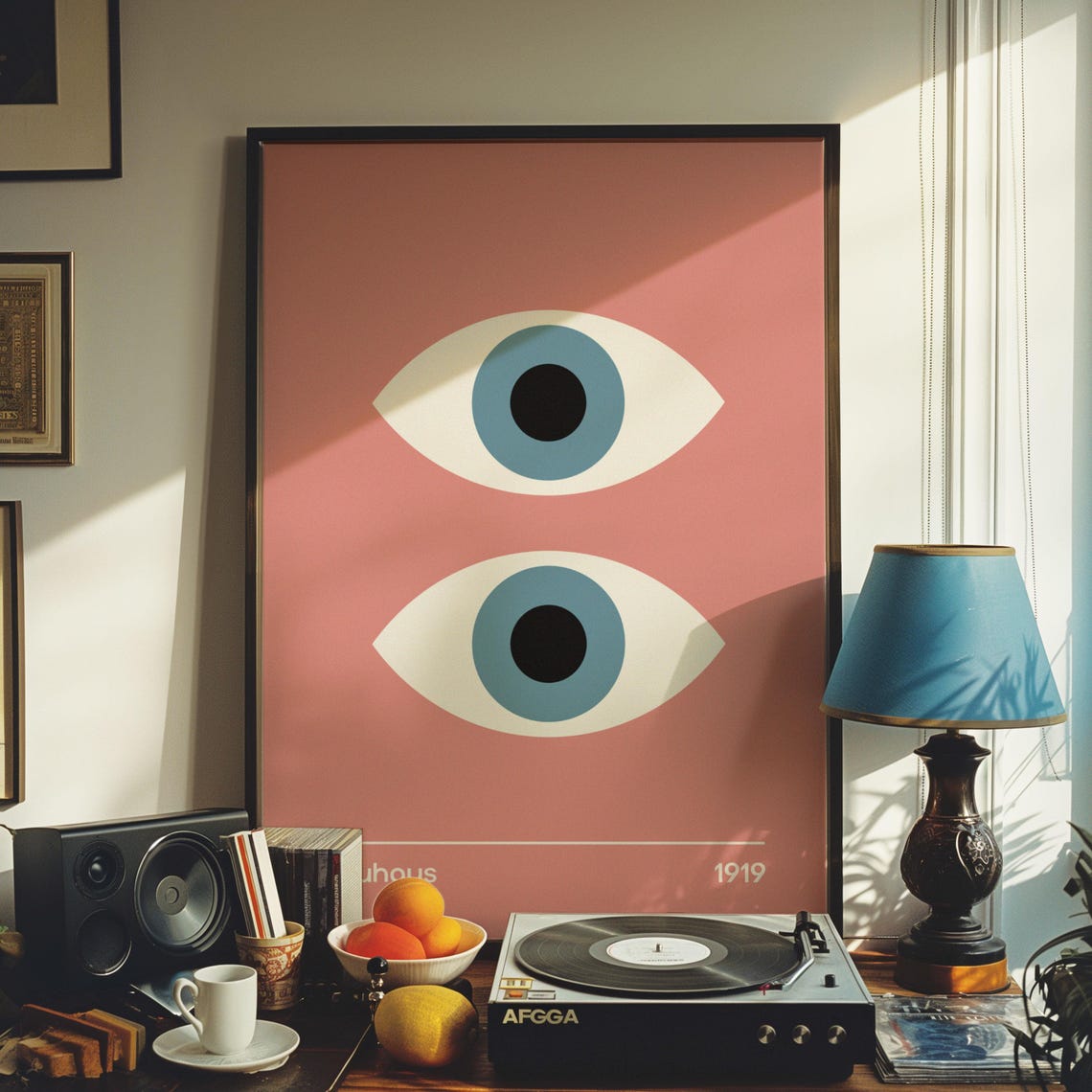 Bauhaus 1919 Pink Twin Eye Abstract Modern Art Exhibition Poster - Image 2