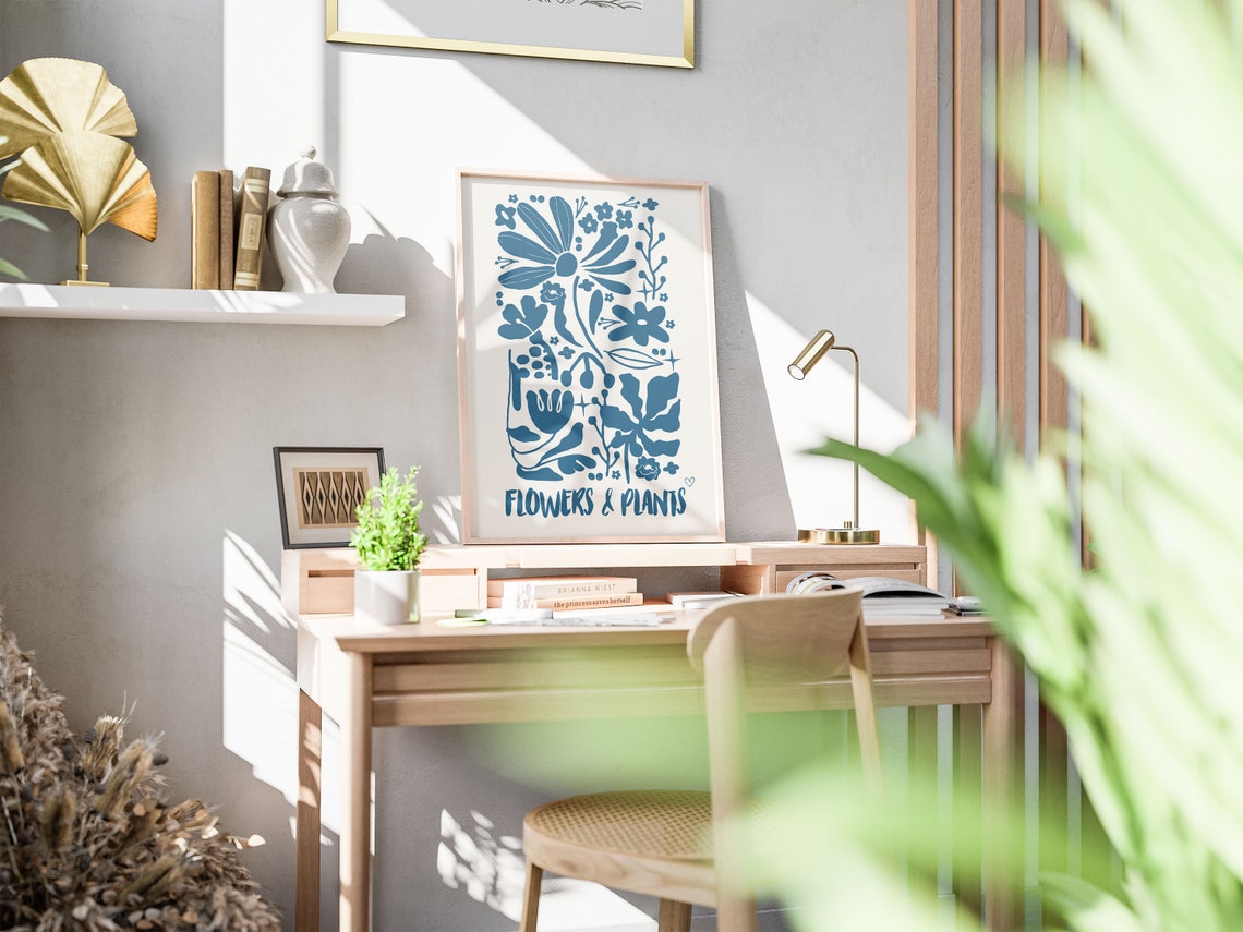 Navy Blue Flowers and Plants Vintage Botanical Illustration Poster - Image 4