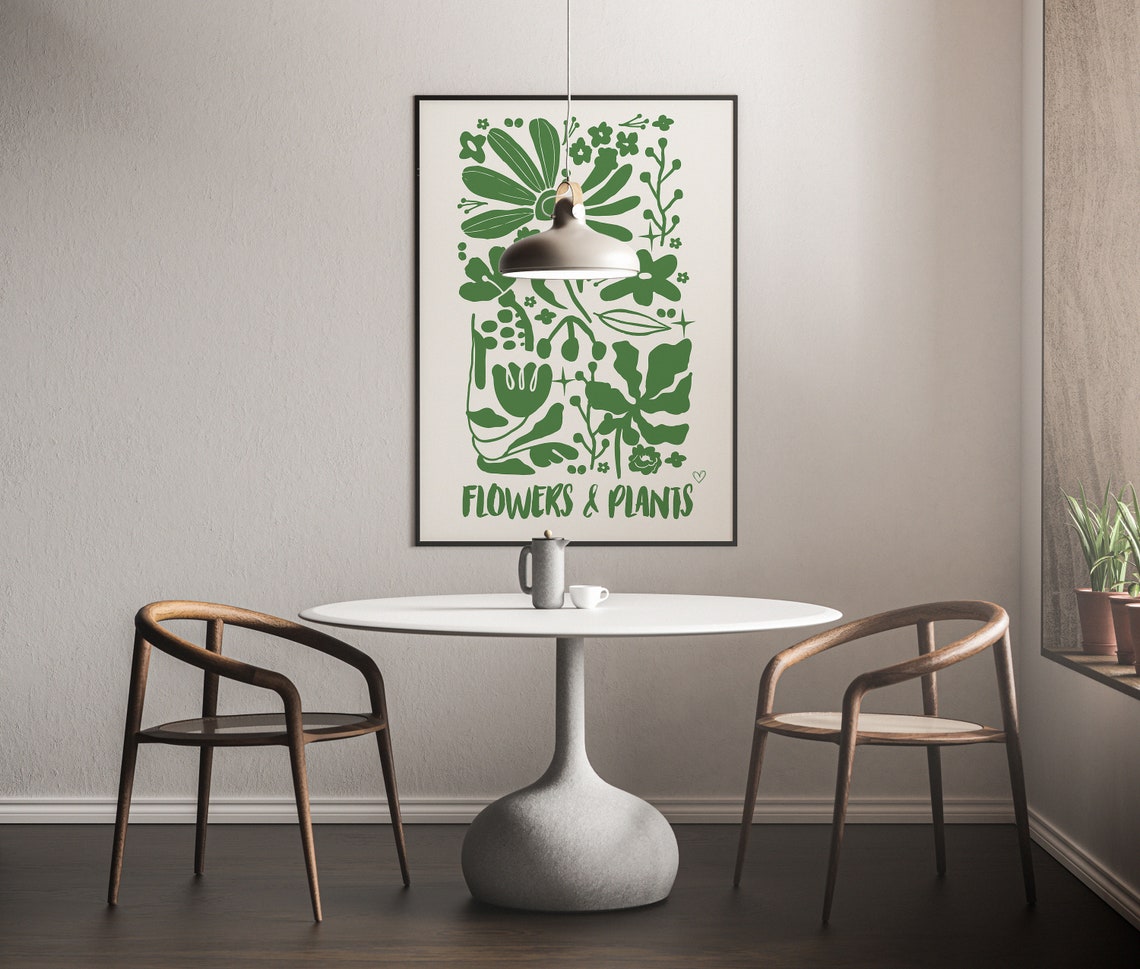 Fresh Green Flowers and Plants Retro Botanical Wall Decor Poster - Image 5
