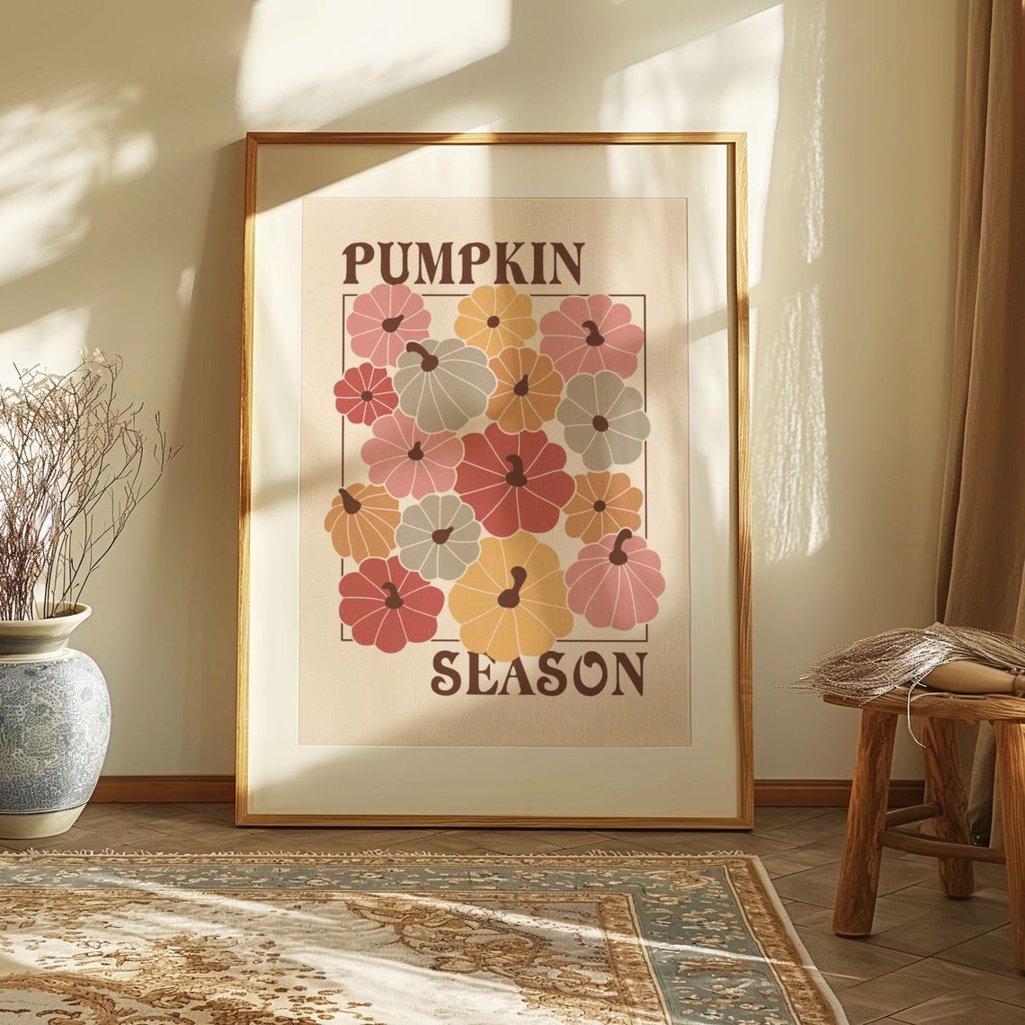 Pumpkin Season Retro Fall Pumpkin Grid Farmhouse Decor Poster - Image 4