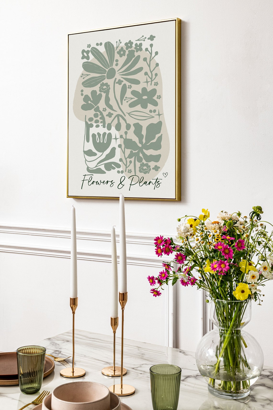 Sage Green Arch Botanical Flowers and Plants Calligraphy Art Poster - Image 3