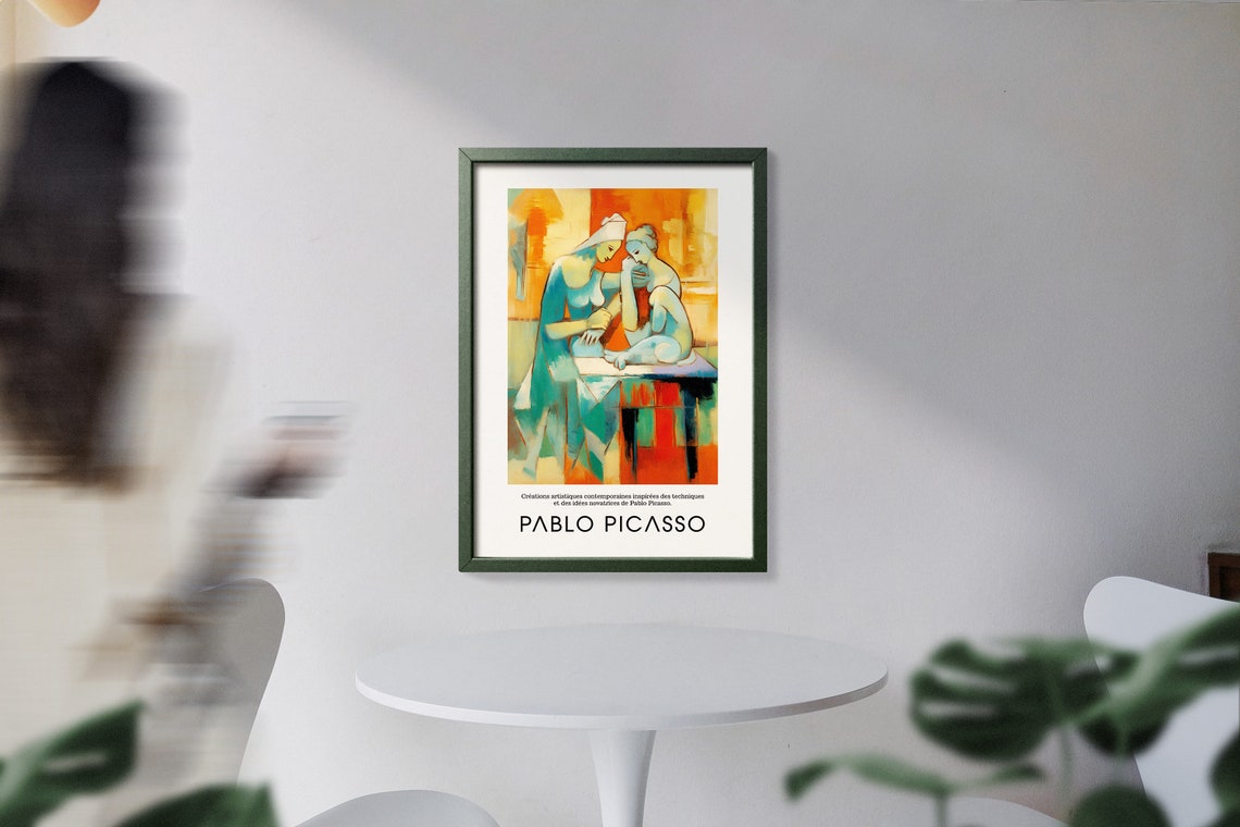 Two Seated Figures in Warm Tones Under Pablo Picasso Signature Poster - Image 5
