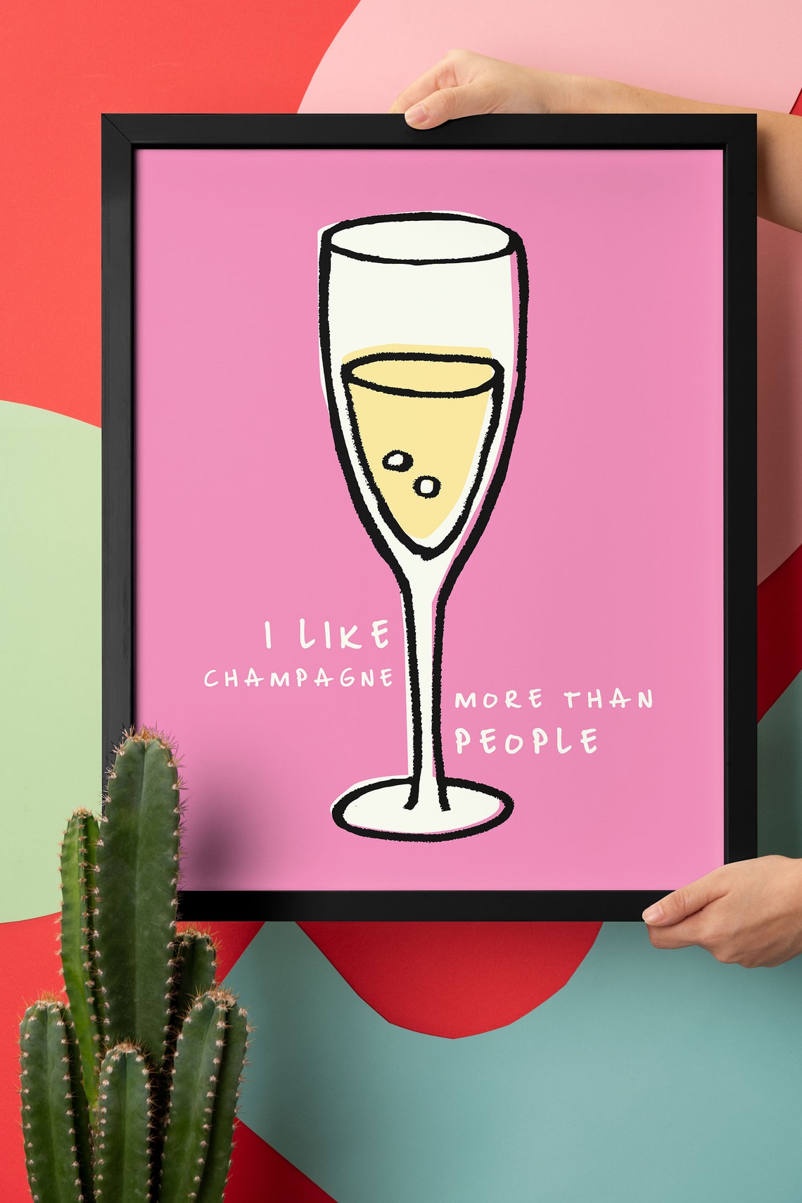 I Like Champagne More Than People Funny Quote Pink Bar Decor Poster - Image 3