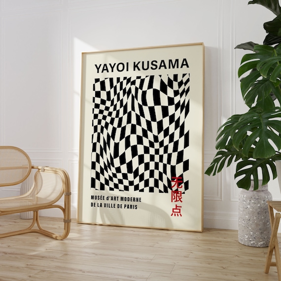 Yayoi Kusama Black Wavy Checkerboard Illusion 1987 Exhibition Print