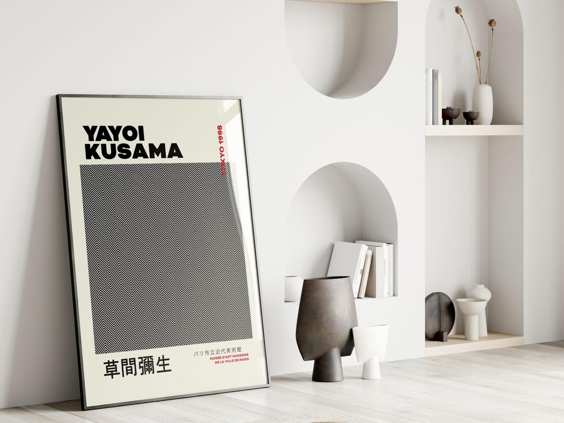 Yayoi Kusama Tokyo 1998 Black Chevron Pattern Exhibition Art Poster - Image 3