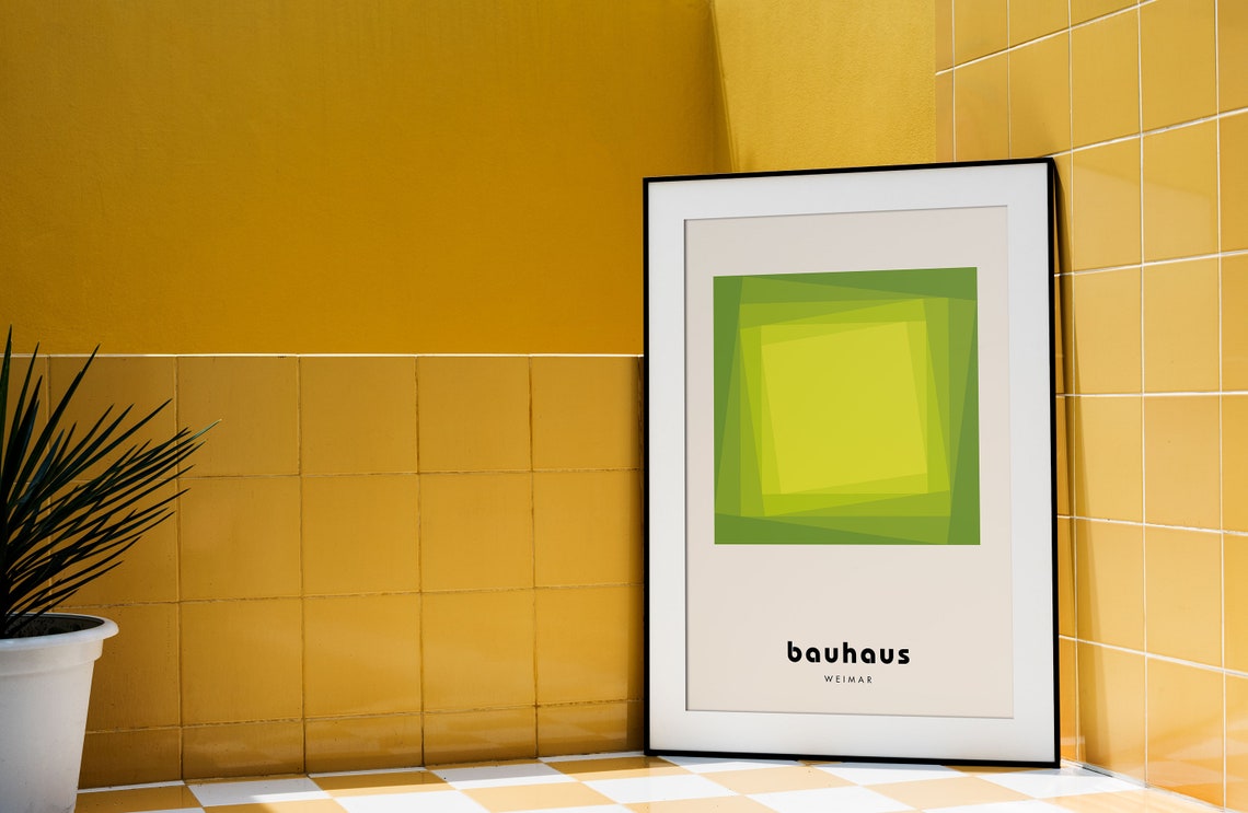 Fresh Light Green Layered Square Bauhaus Weimar Mid Century Poster - Image 4