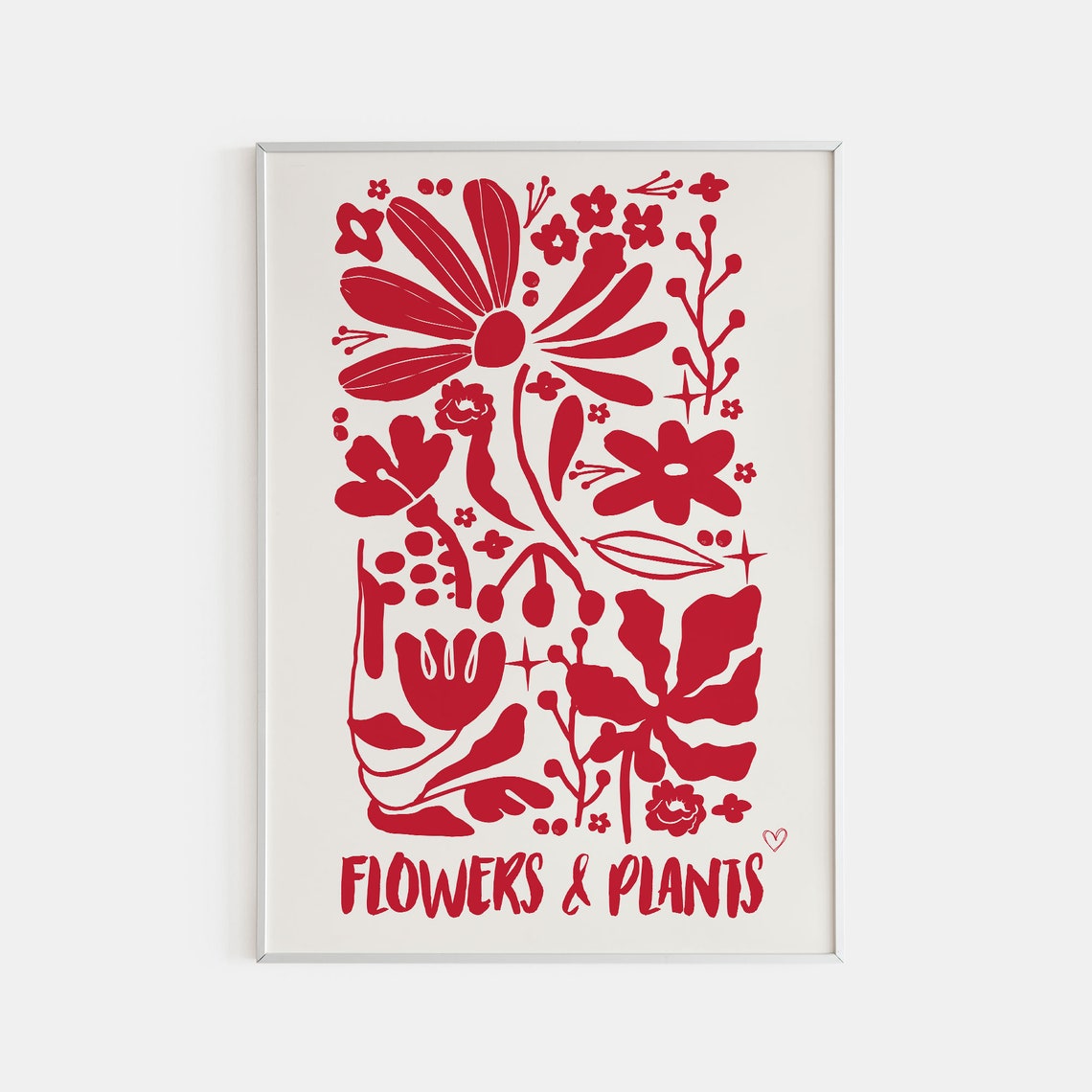 Bold Red Flowers and Plants Vintage Botanical Silhouette Art Poster - Image 3