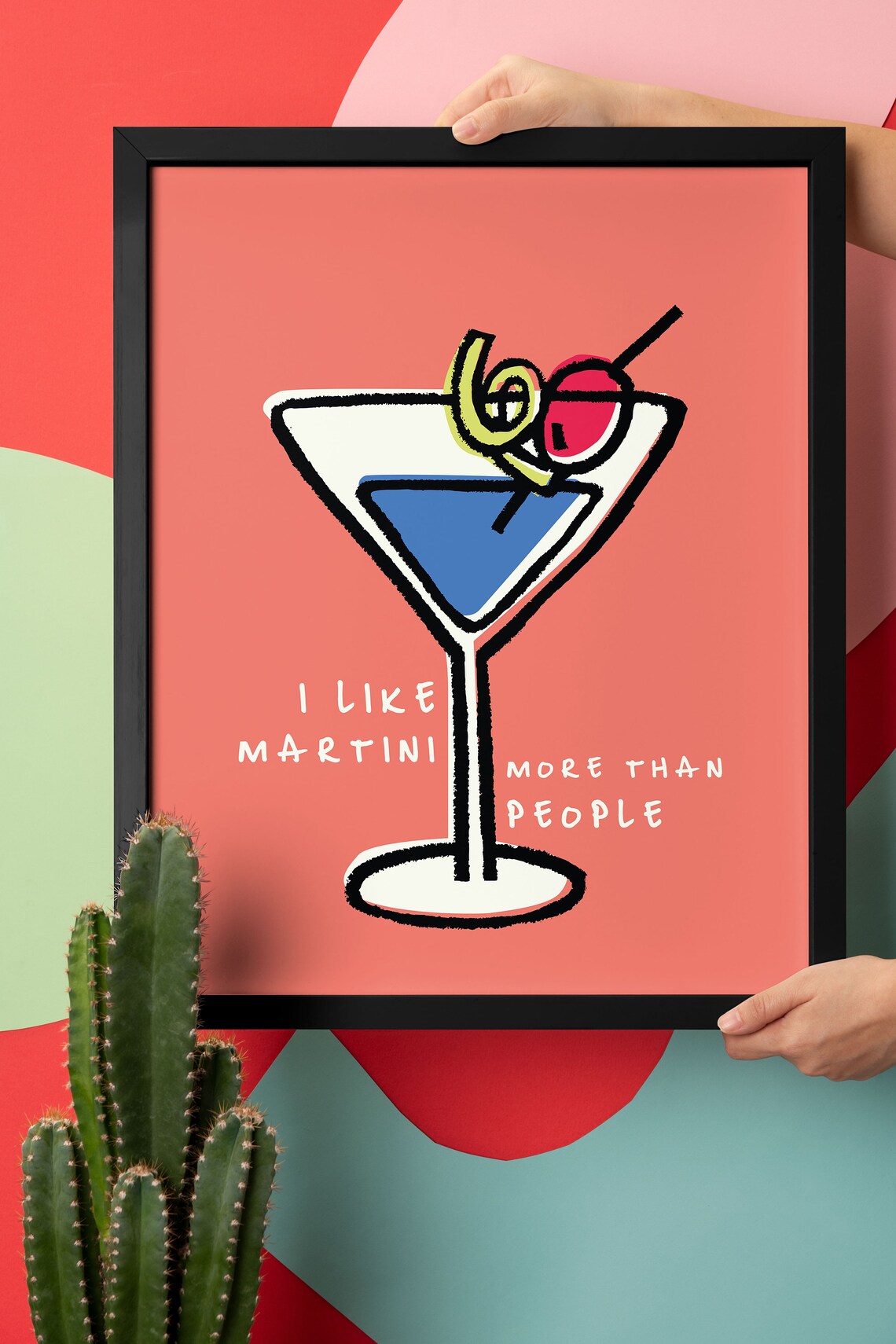 I Like Martini More Than People Colorful Coral Retro Bar Decor Poster - Image 3