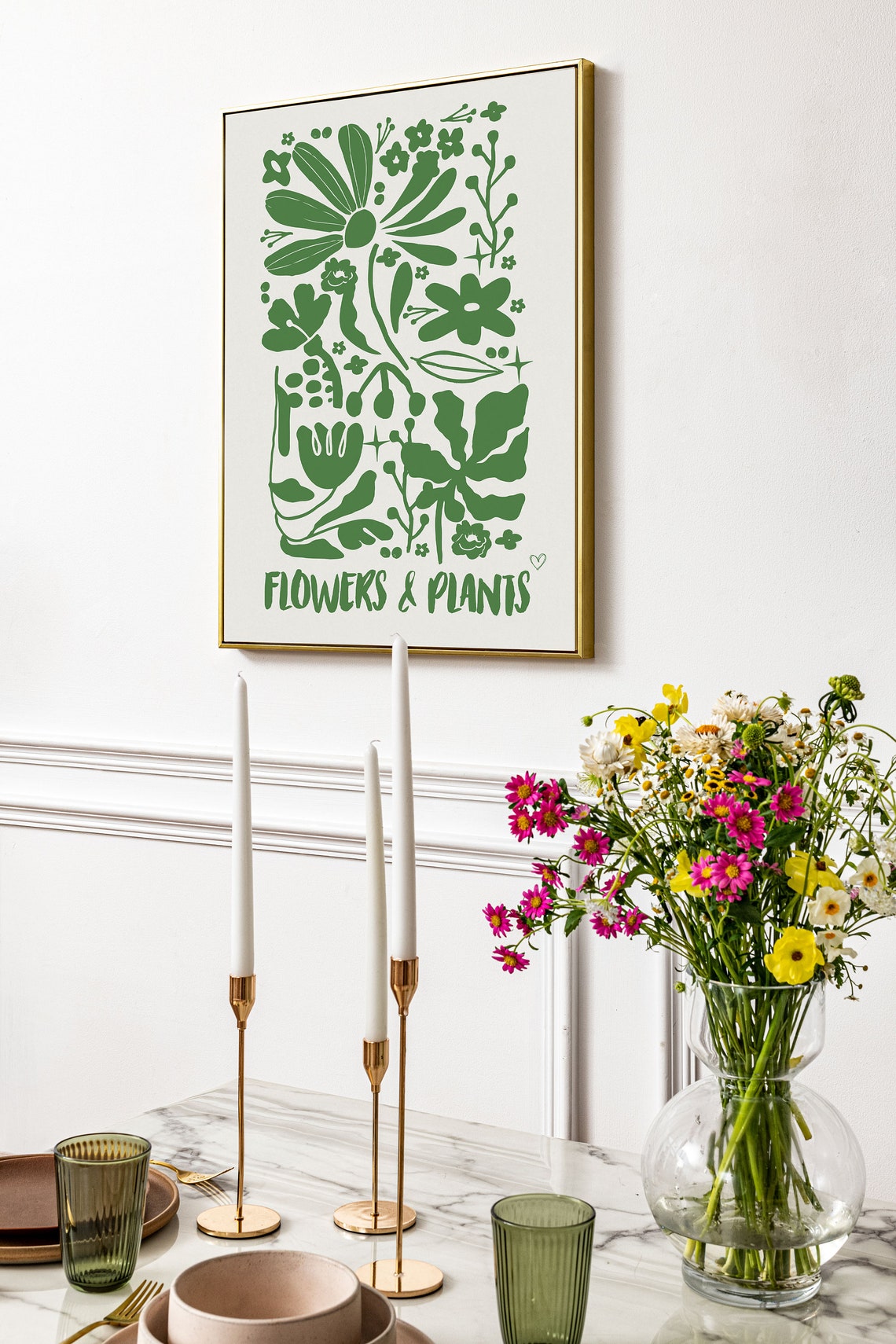 Fresh Green Flowers and Plants Retro Botanical Wall Decor Poster - Image 3