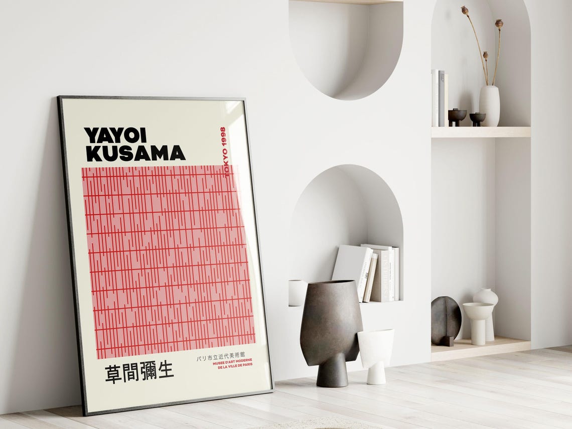 Yayoi Kusama Tokyo 1998 Red Dash Line Pattern Exhibition Poster - Image 4