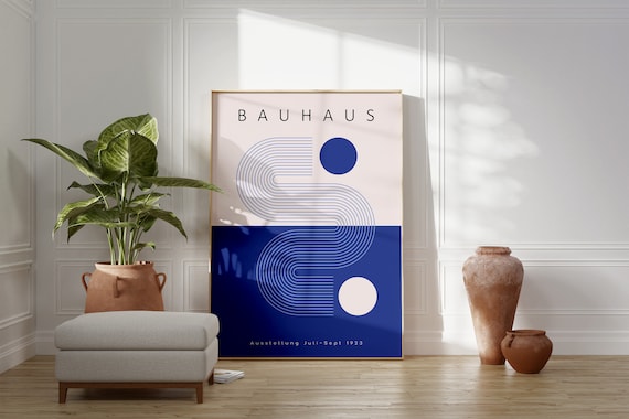 Bauhaus 1923 Exhibition Geometric Abstract Navy Blue Mid Century Poster