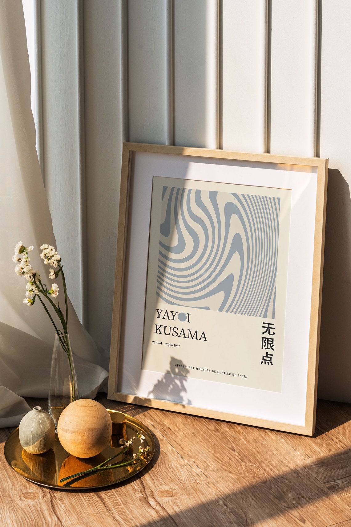Yayoi Kusama Dusty Blue Wavy Line Swirl 1987 Paris Exhibition Poster - Image 4
