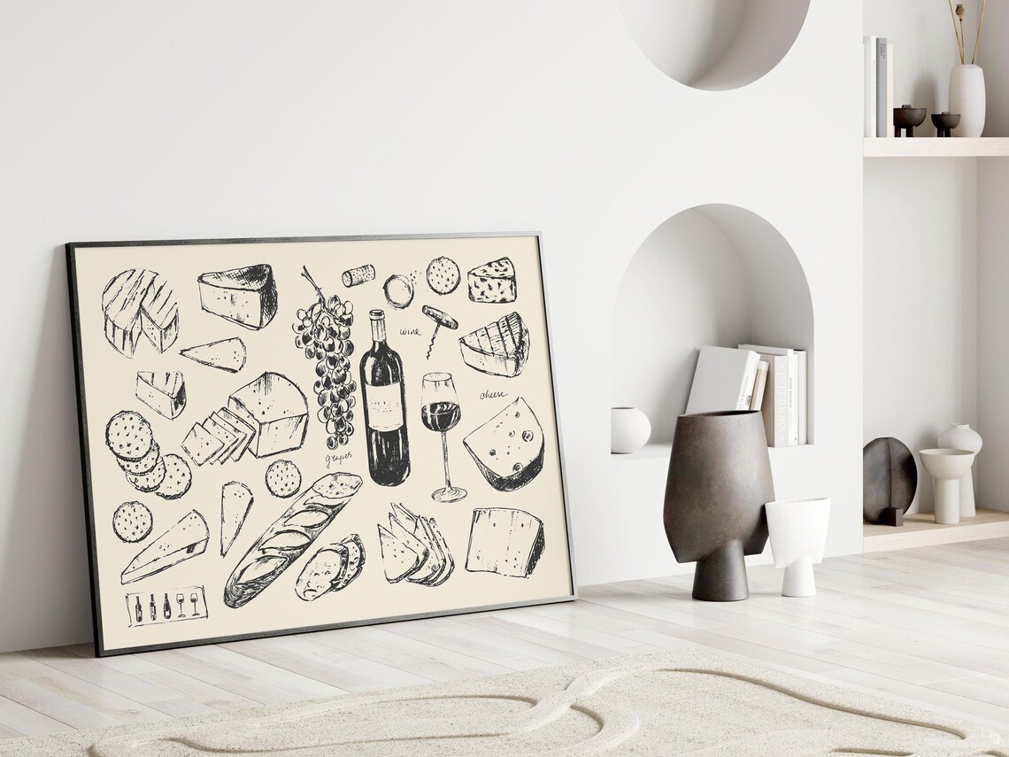 Wine And Cheese Kitchen Art Print, French Dining Decor - Image 5