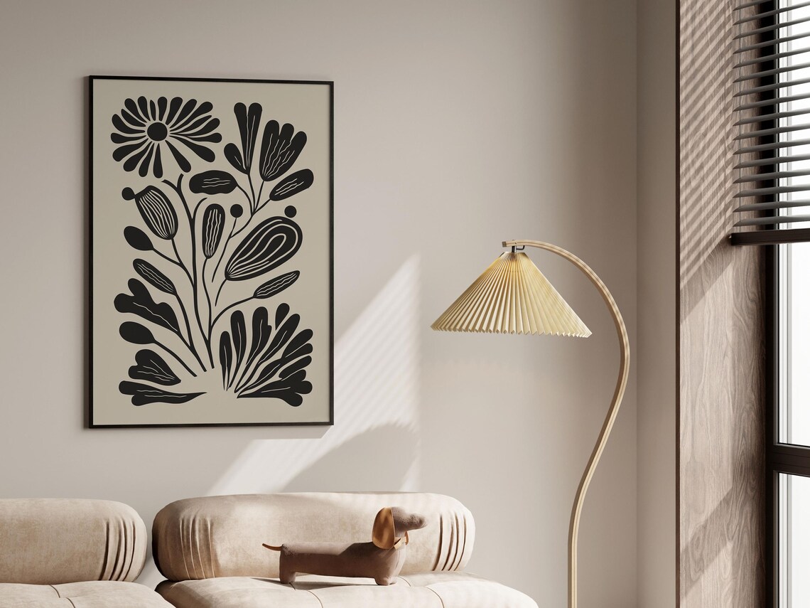 Black Floral Bouquet Abstract Botanical Poster in Matisse Cut-Out Style - Image 3