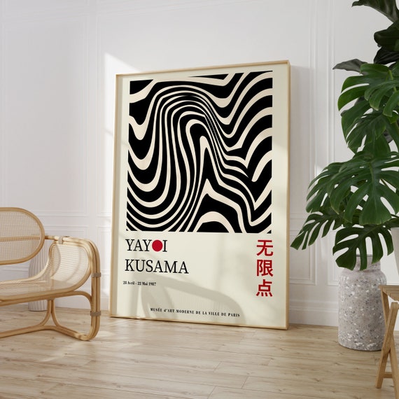 Yayoi Kusama Exhibition Poster Gallery Wall Art Kusama Print Black Poster Japanese Decor Printable Minimalist Poster