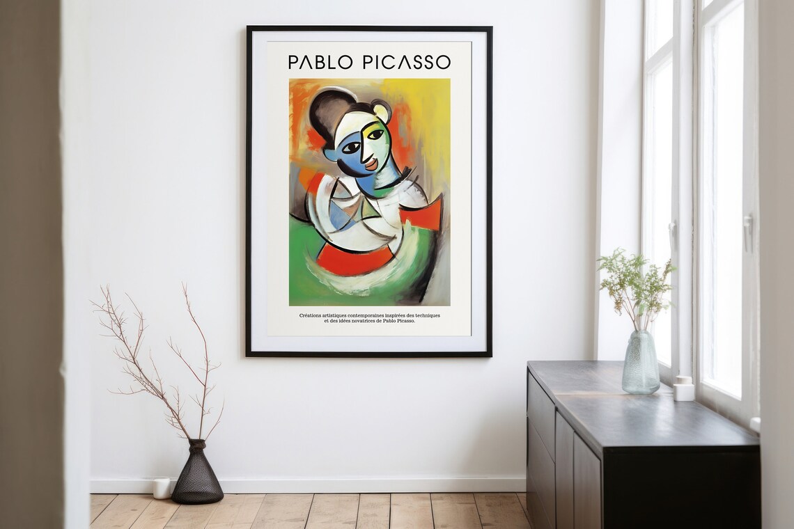 Picasso Style Cubist Woman Portrait Vibrant Orange Green Maximalist Poster - Image 2