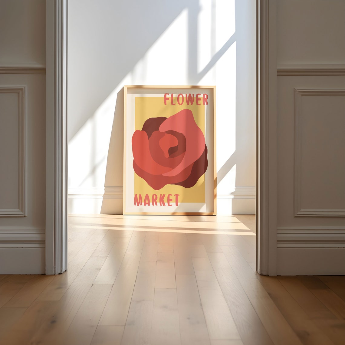 Red Rose Bloom on Golden Yellow Retro Flower Market Art Poster - Image 4