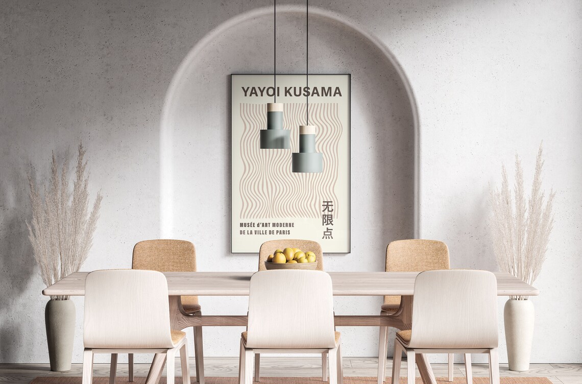 Yayoi Kusama Style Beige Flowing Wavy Line Minimalist Exhibition Poster - Image 4