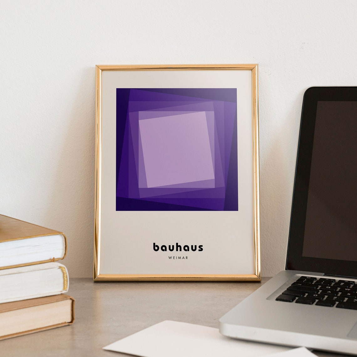 Violet Purple Layered Square Bauhaus Weimar Mid Century Poster - Image 3