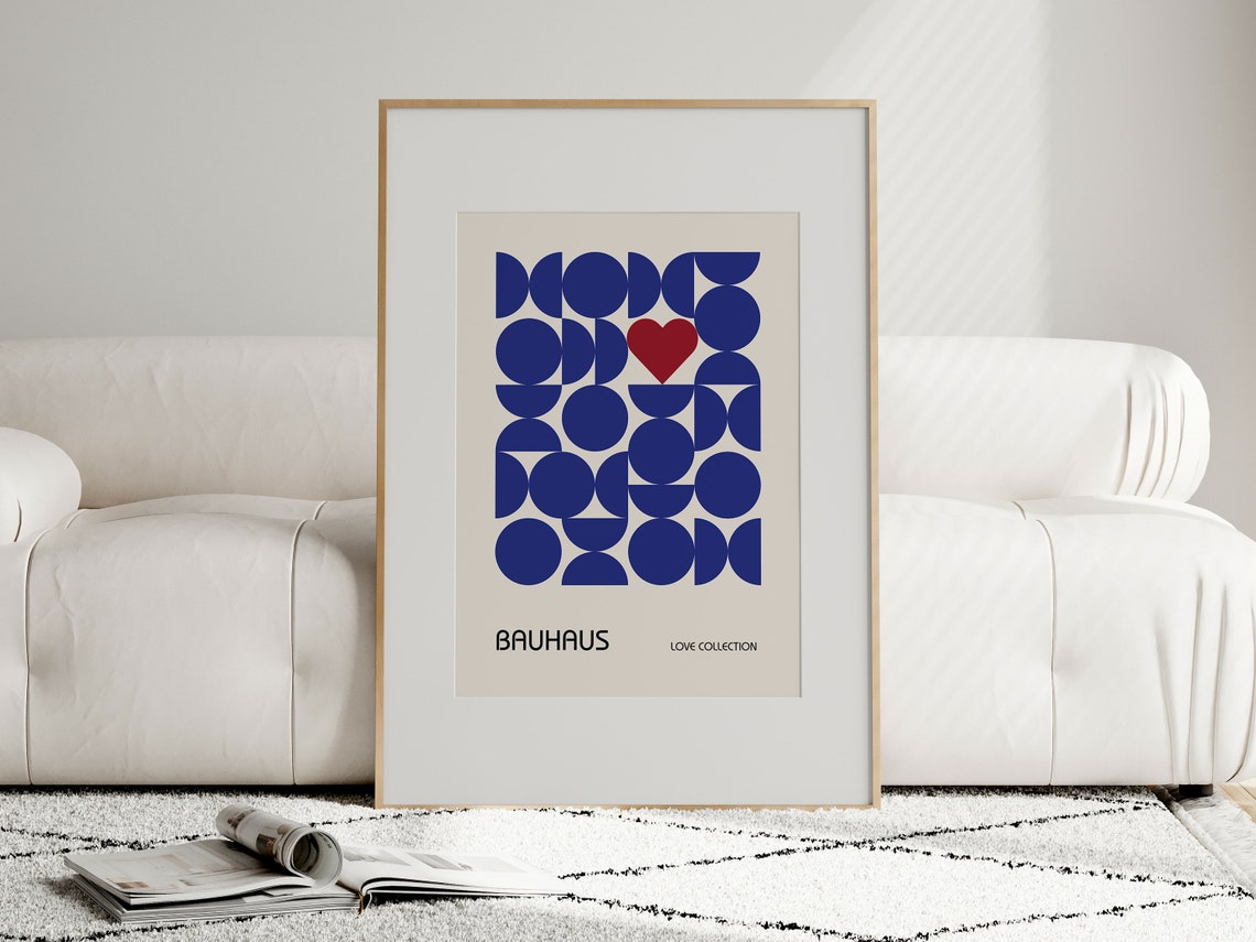 Navy Blue Geometric Circle Heart Bauhaus Love Collection Poster - Image 3
