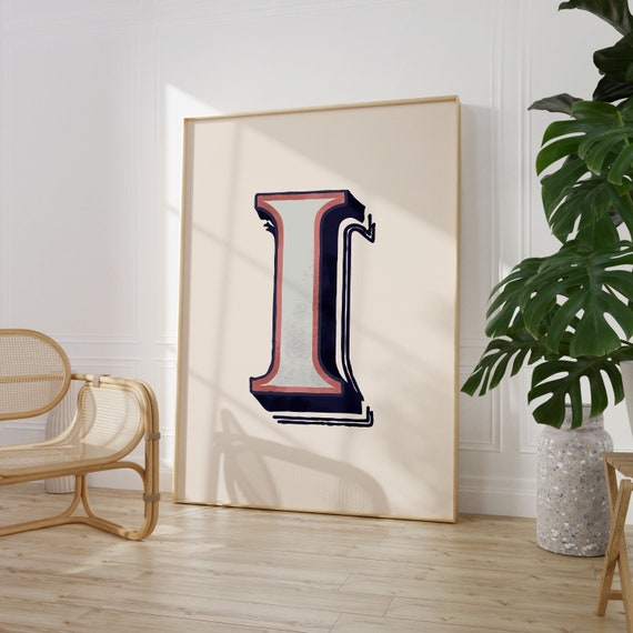 Vintage Initial Print Single Letter Alphabet Poster Eclectic Home Typography Decor Nursery Room Decor
