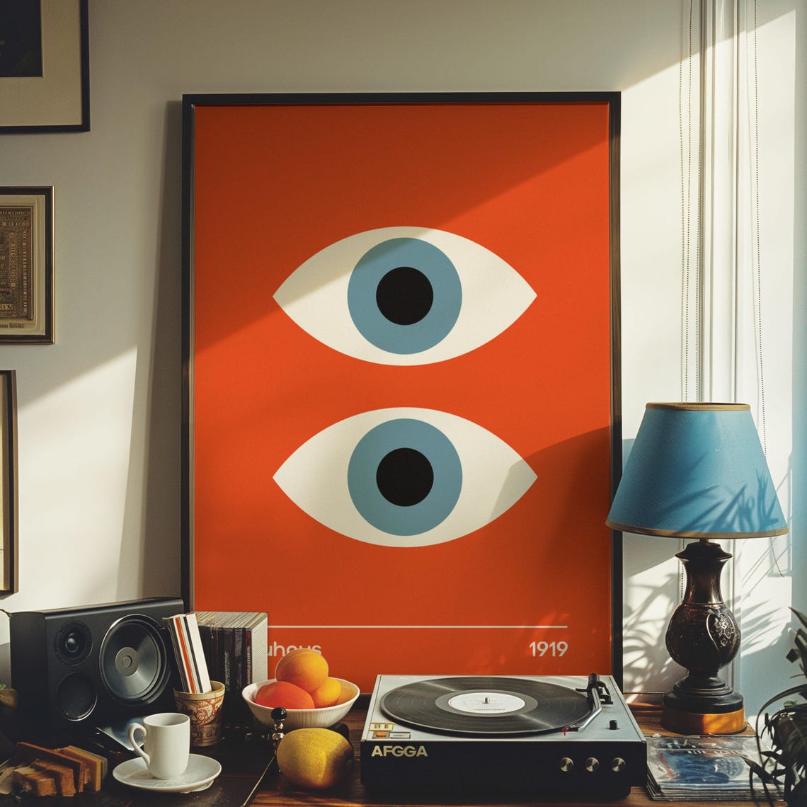 Bauhaus 1919 Double Eye Poster Burnt Orange with Slate Blue Iris - Image 4