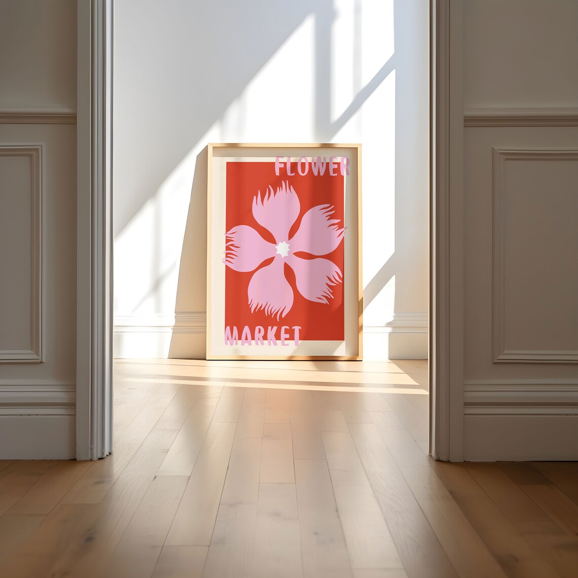 Pink Fringed Flower on Fiery Red Retro Flower Market Art Poster - Image 5