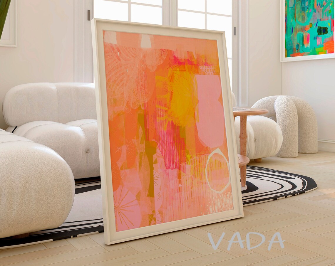 Abstract Art Print, Pink Yellow Orange Modern Decor - Image 6