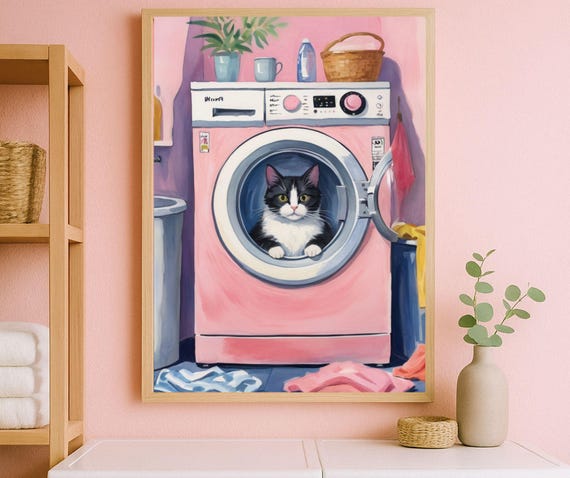 Funny Laundry Room Poster Cat Prints Cute Wall Decor