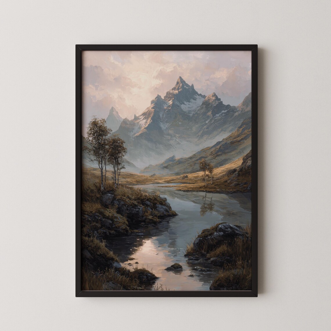 Iceland Golden Hour Mountain Lake Landscape Painting Travel Poster