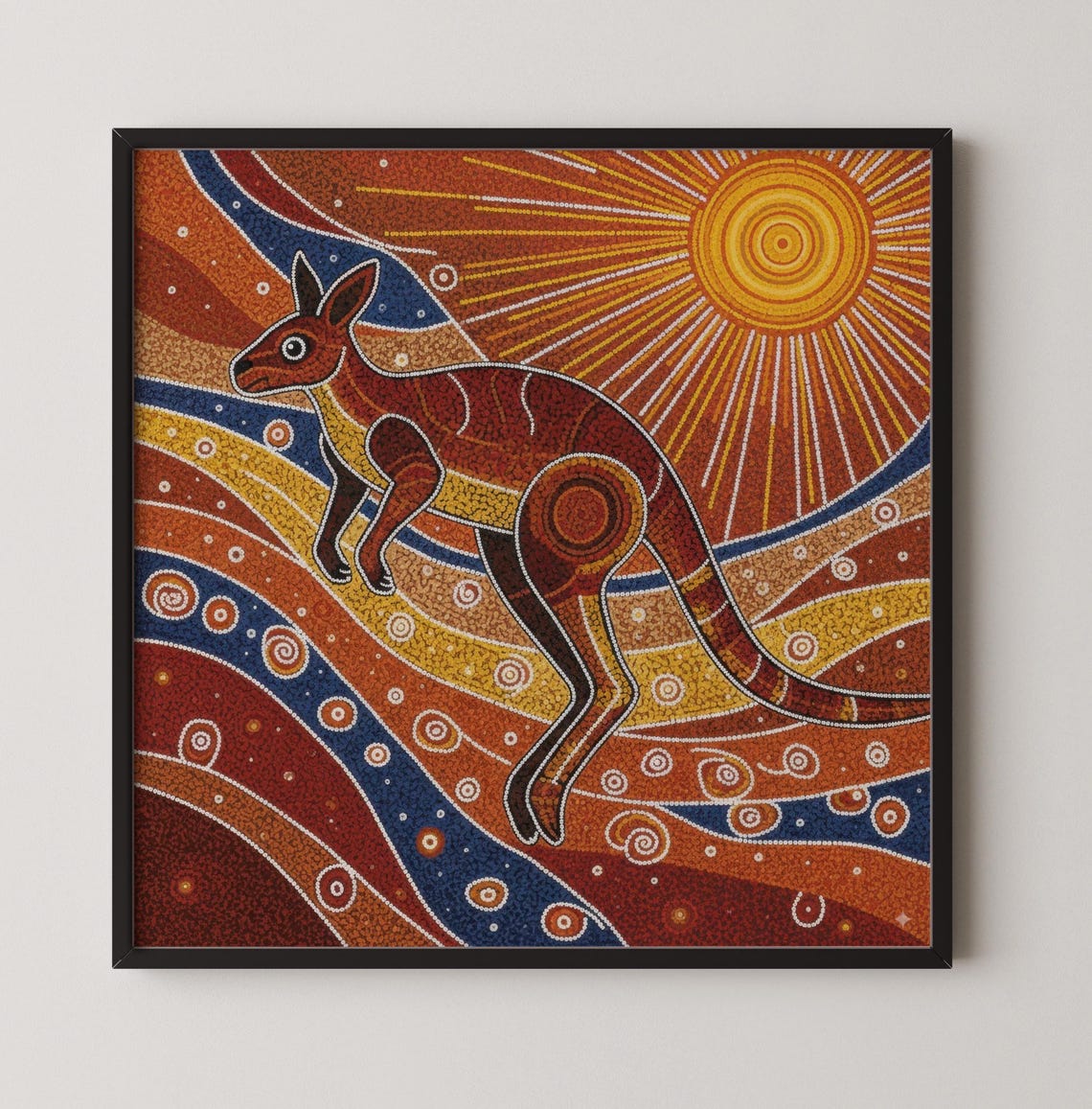 Aboriginal Dot Painting Kangaroo Sun Red Gold Indigenous Poster