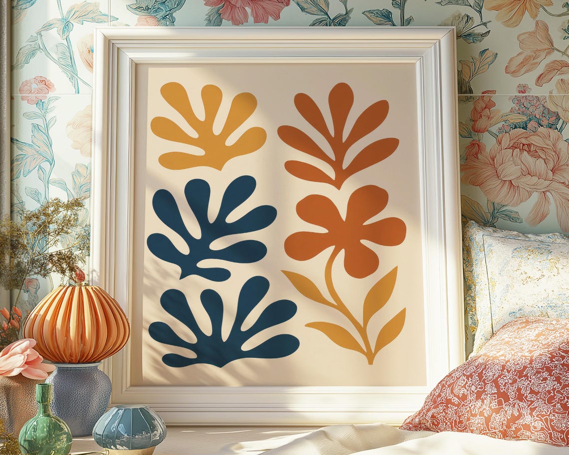 Matisse Inspired Abstract Leaves Mid Century Modern Art Poster