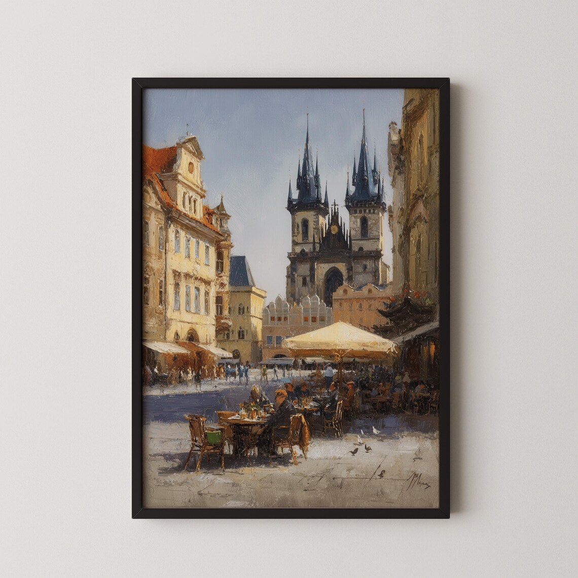 Prague Old Town Square Cafe Oil Painting Tyn Church View Poster