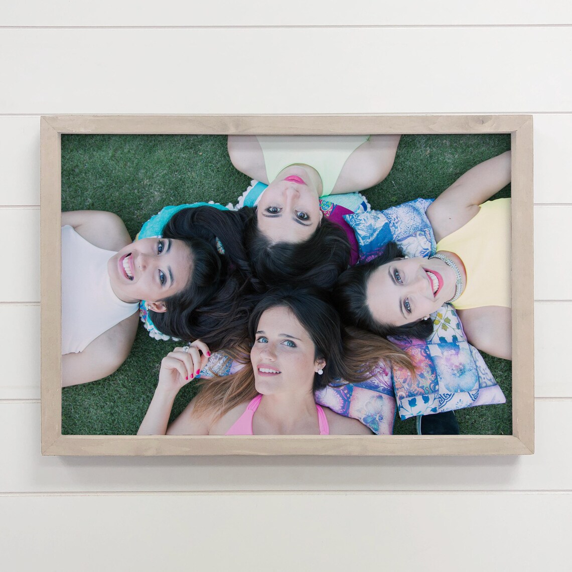 Happy Best Friends Lying on Grass Personalized Photo Wall Art