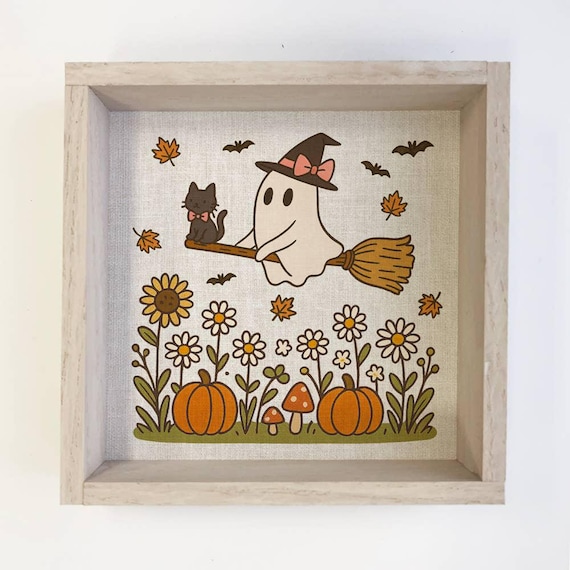 Cozy Witch On A Broomstick Cute Canvas Art