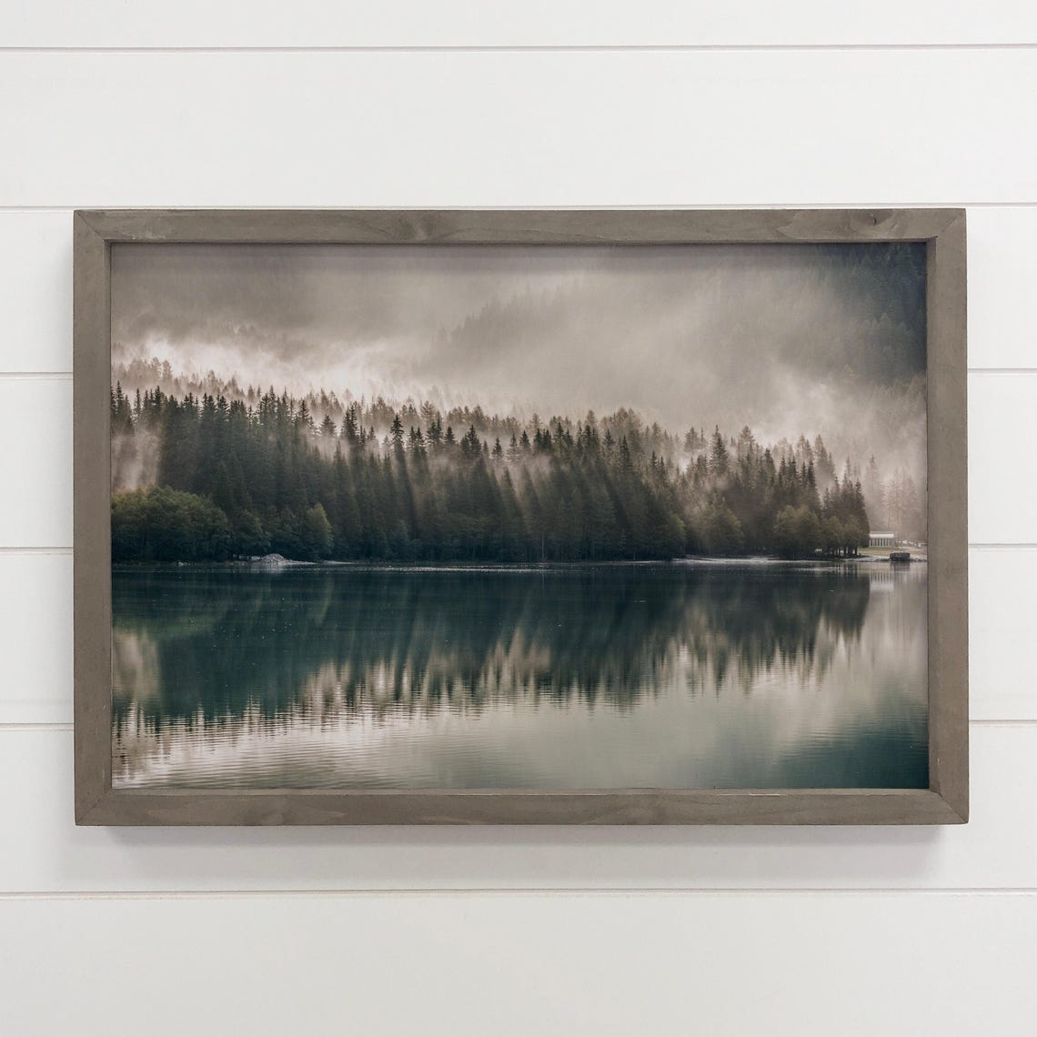 Misty Pine Forest Lake Reflection Moody Nature Landscape Photo Poster