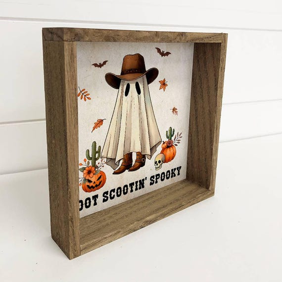 Boot Scootin Spooky Cute Halloween Canvas Art Wood Frame