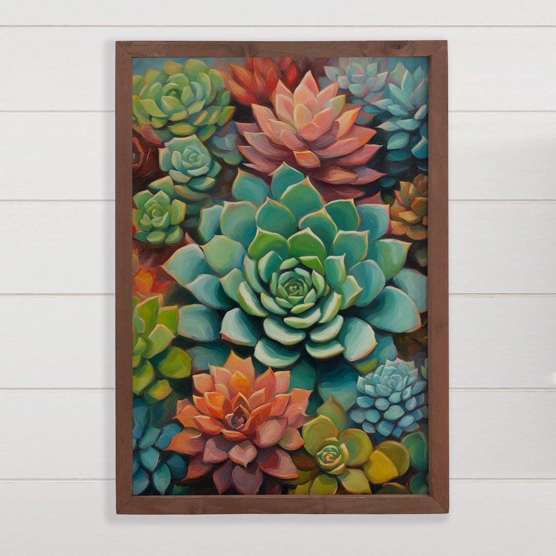 Vibrant Succulent Medley Botanical Oil Painting Colorful Wall Print