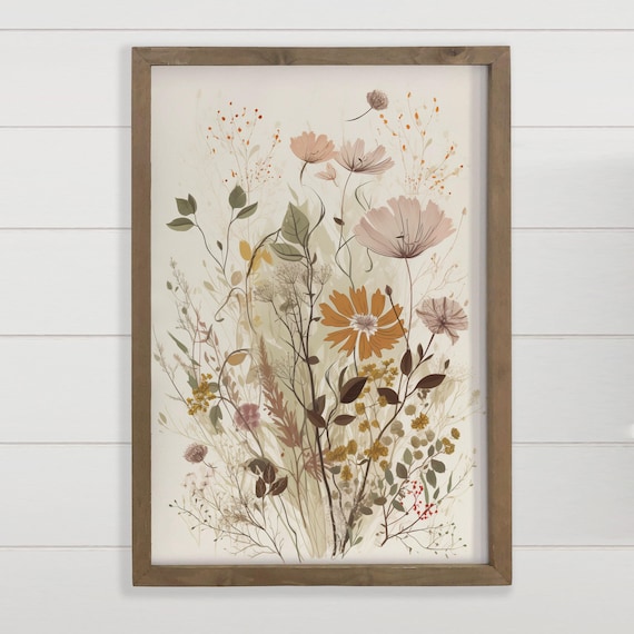 Delicate Autumn Wildflowers Botanical Watercolor Meadow Art Poster
