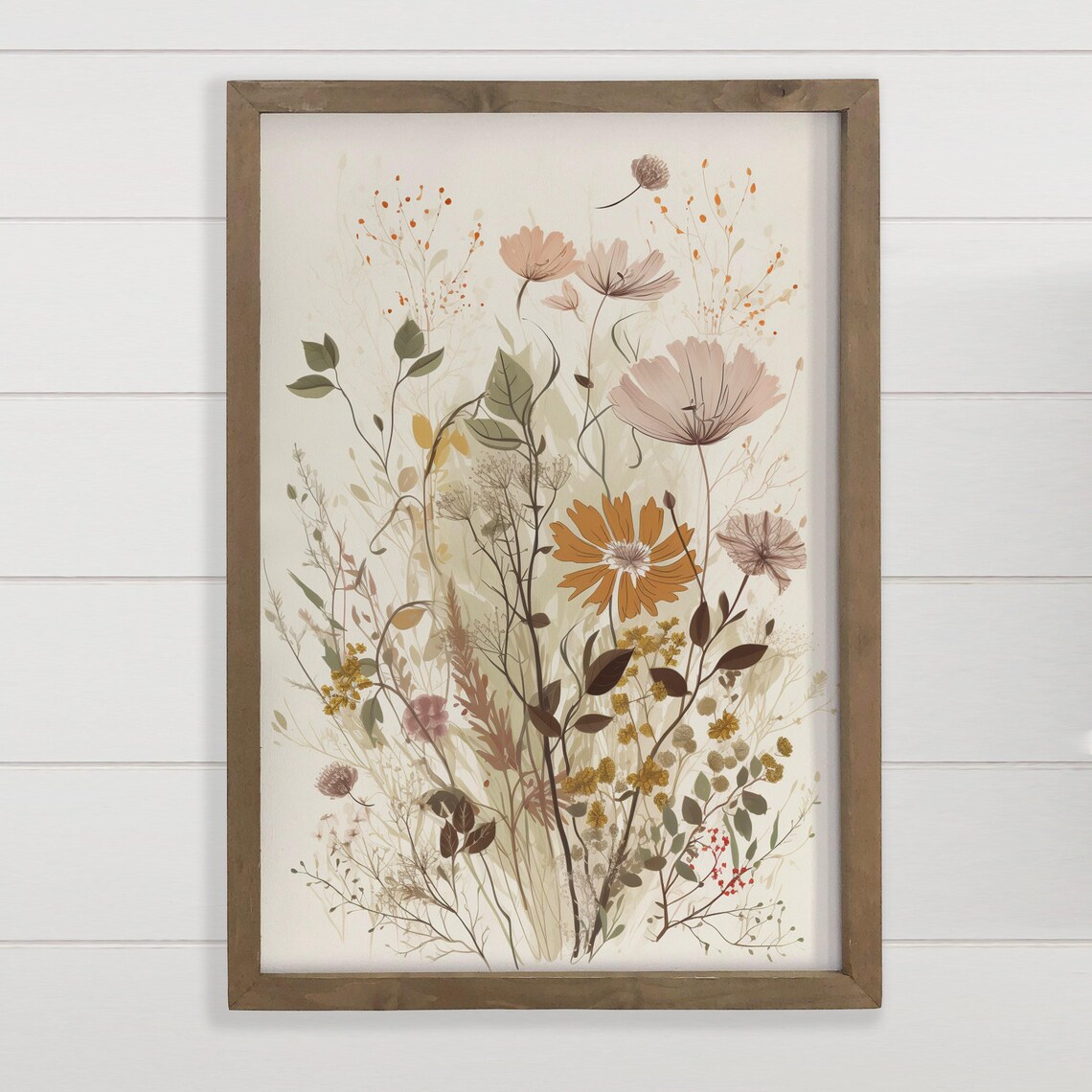 Delicate Autumn Wildflowers Botanical Watercolor Meadow Art Poster