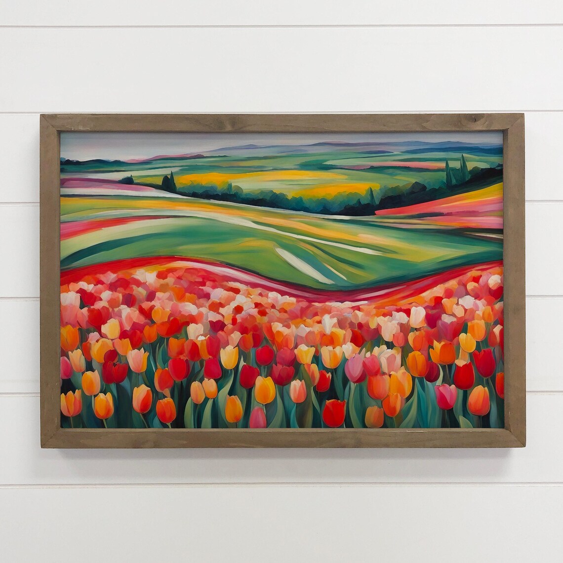 Colorful Tulip Field Blooming Flowers Landscape Canvas Wall Art