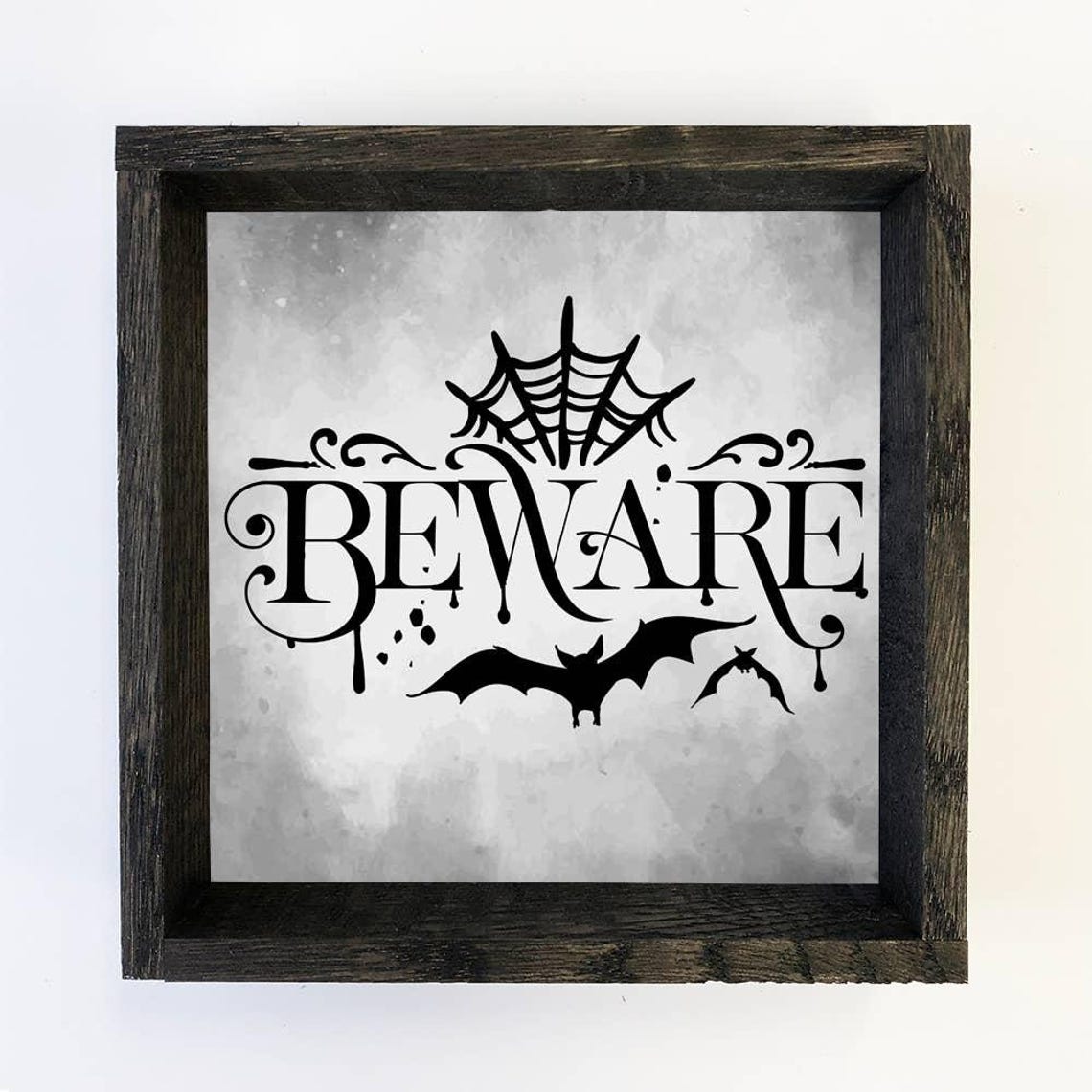 Beware Halloween Gothic Bat Spiderweb Spooky Sign Wall Decor Poster