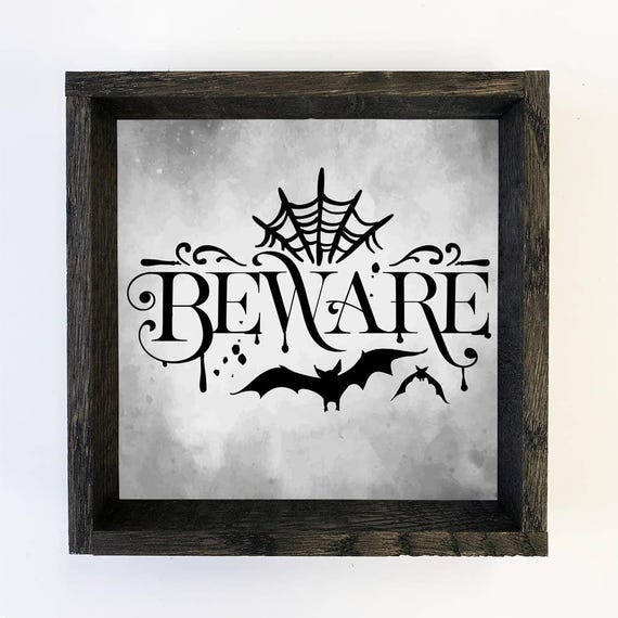 Beware Halloween Word Sign Cute Art Frame
