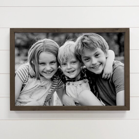 Personalized Kids Photo Print Rustic Wood Frame Family Gift Decor