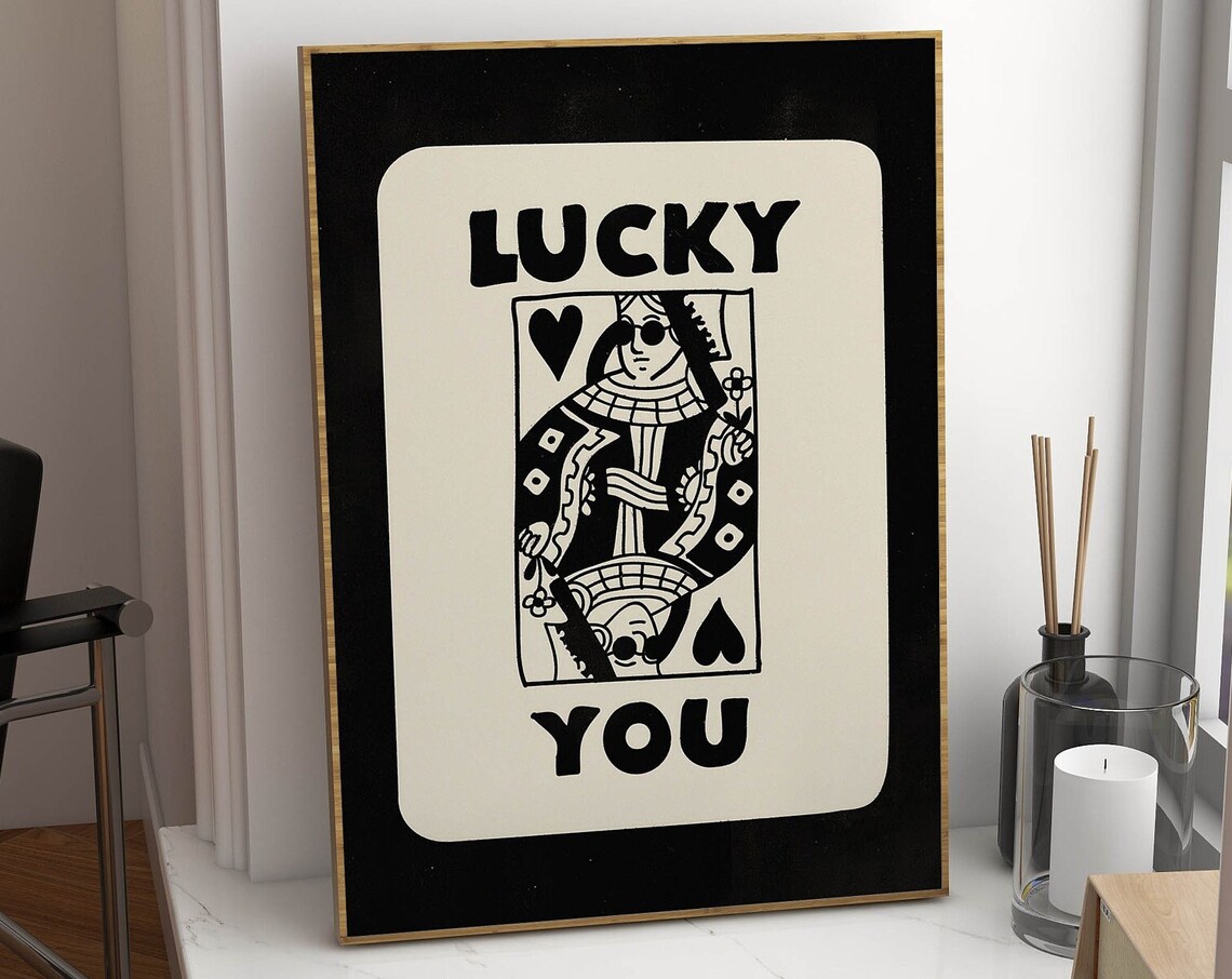 Lucky You Retro Poster Print, Bedroom Decor