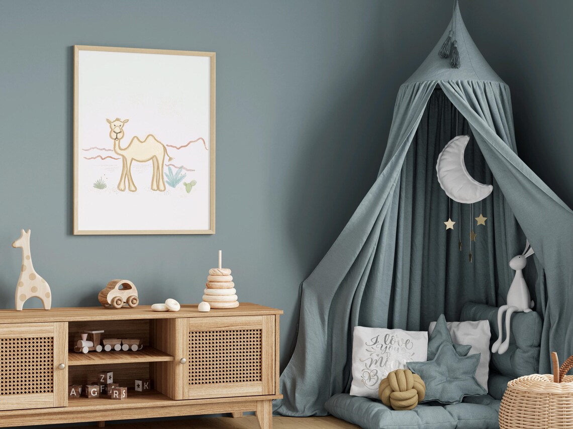 Smiling Camel Watercolor Desert Southwest Nursery Kids Wall Art - Image 2