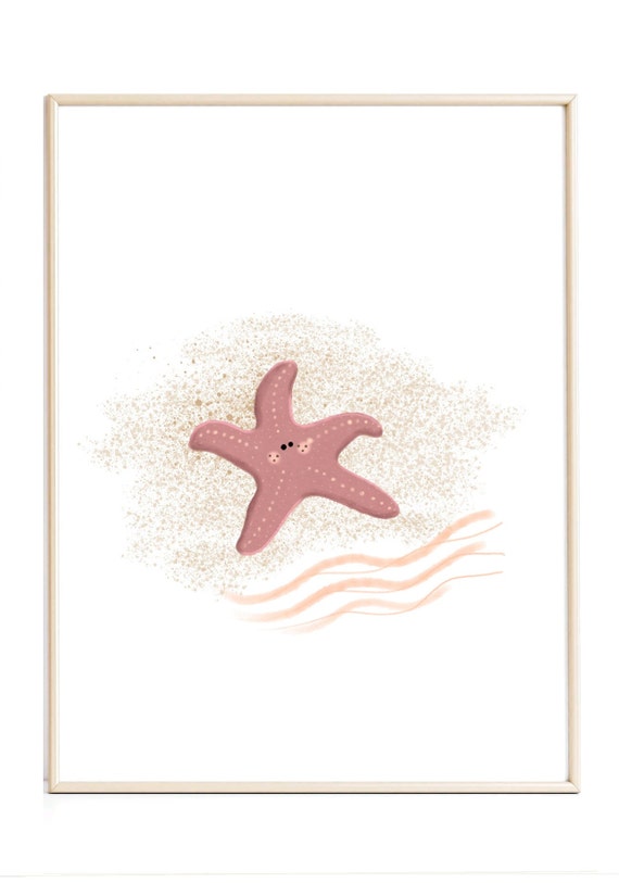 Ocean Nursery Wall Art Starfish Decor Pink Deco Poster
