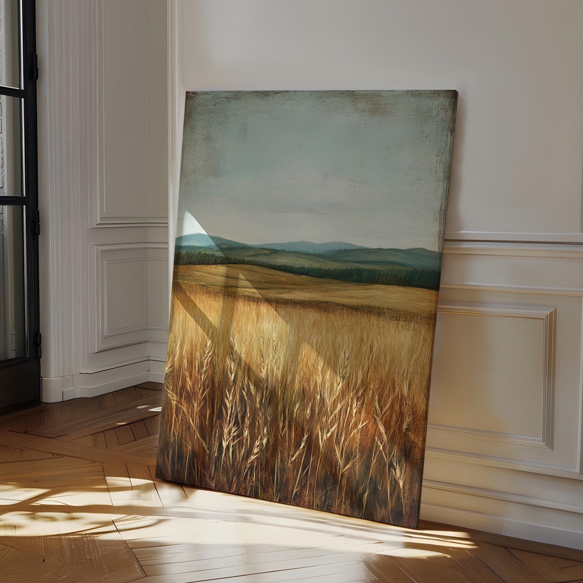 Golden Field Landscape With Rolling Hills Rustic Countryside Wall Art Print