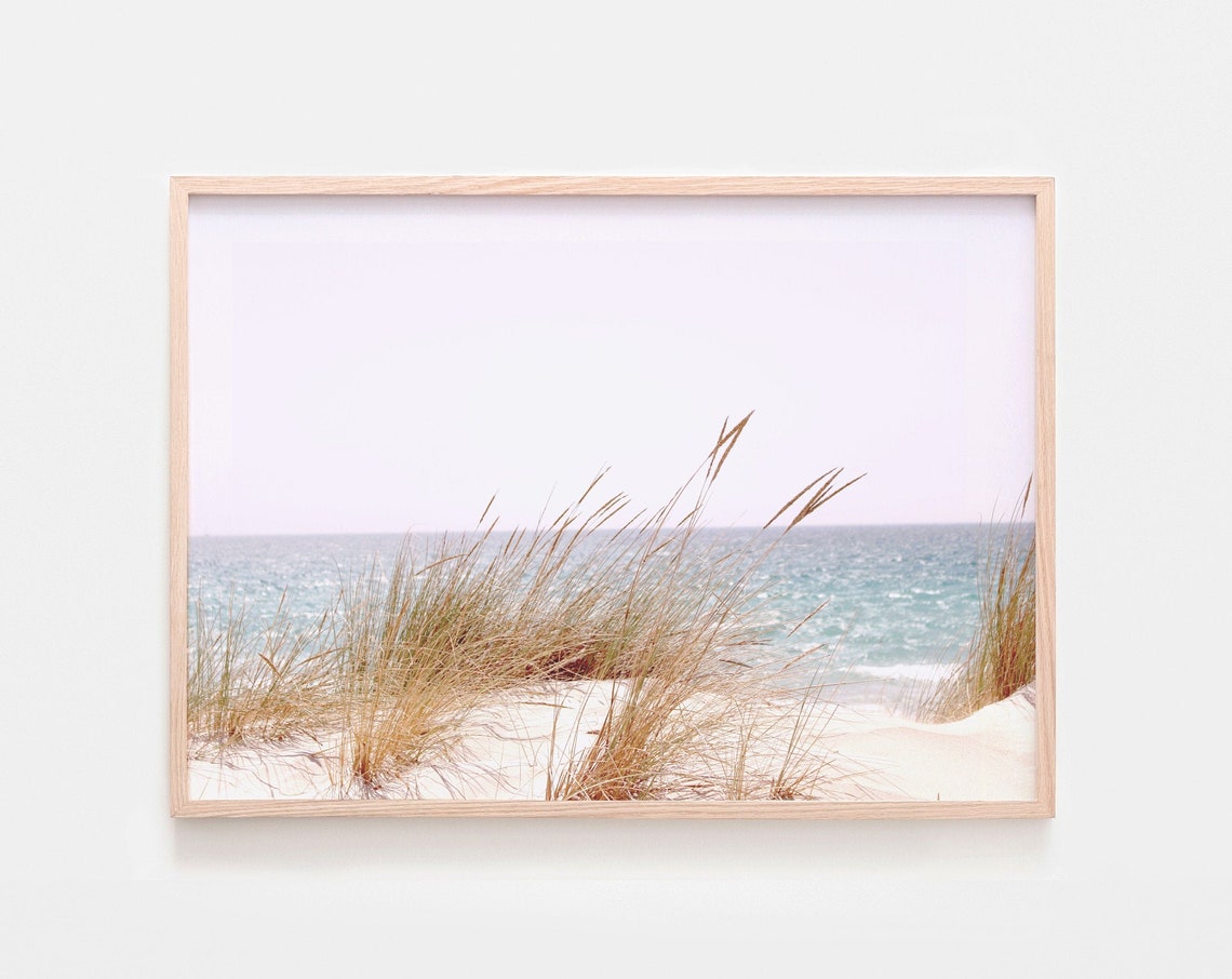Soft Pastel Beach Grass Sand Dunes Turquoise Ocean Photo Poster
